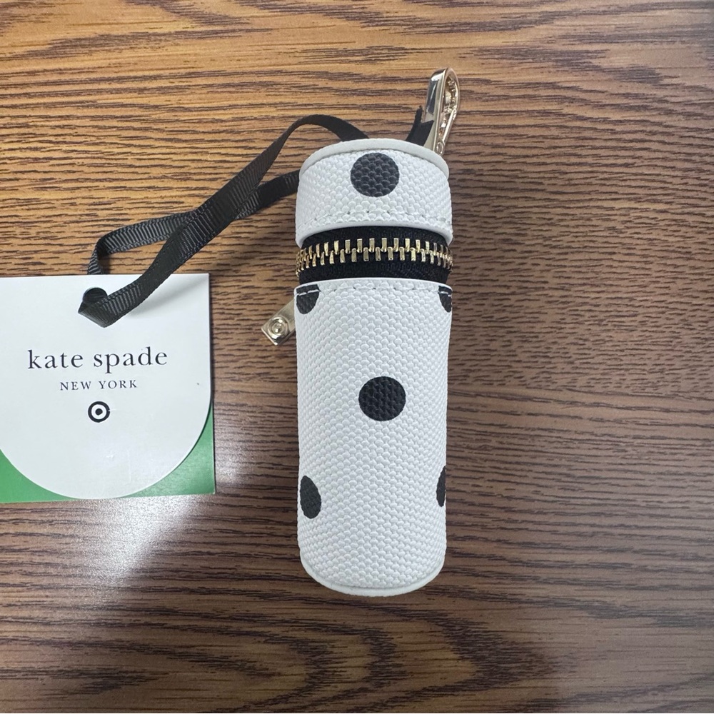 Kate Spade White and Black Polka Dot Lipstick bag Charm Keychain